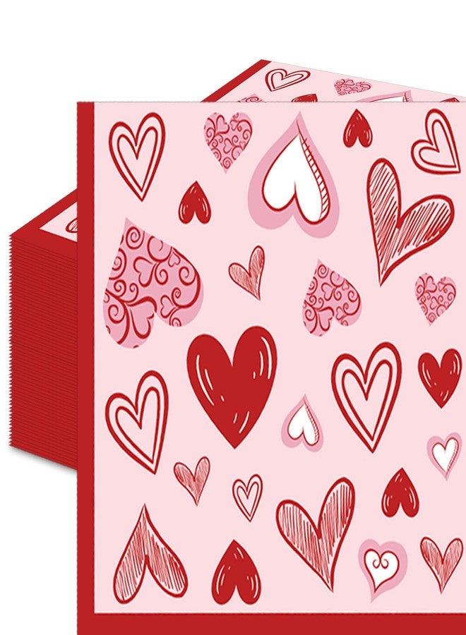 Merriva 50 Count Valentine’s Day Heart Napkins, Disposable Paper Napkins with Red and Pink Heart Design for Romantic Dinners, Bridal Showers, Galentine’s Parties, and Love-Themed Decorations - Image 1